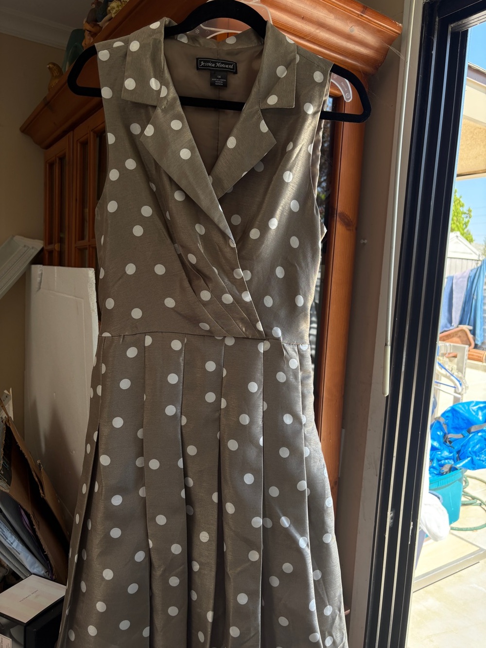 Jessica Howard Sleeveless Polka Dot Midi Dress - Taupe/White